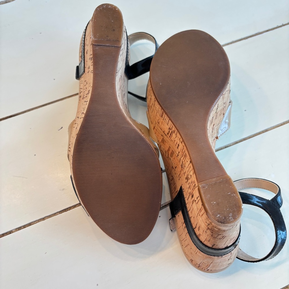 Guess Cork Platform Wedge Sandals Women’s Size 7.5 Black and Tan - Picture 5 of 14